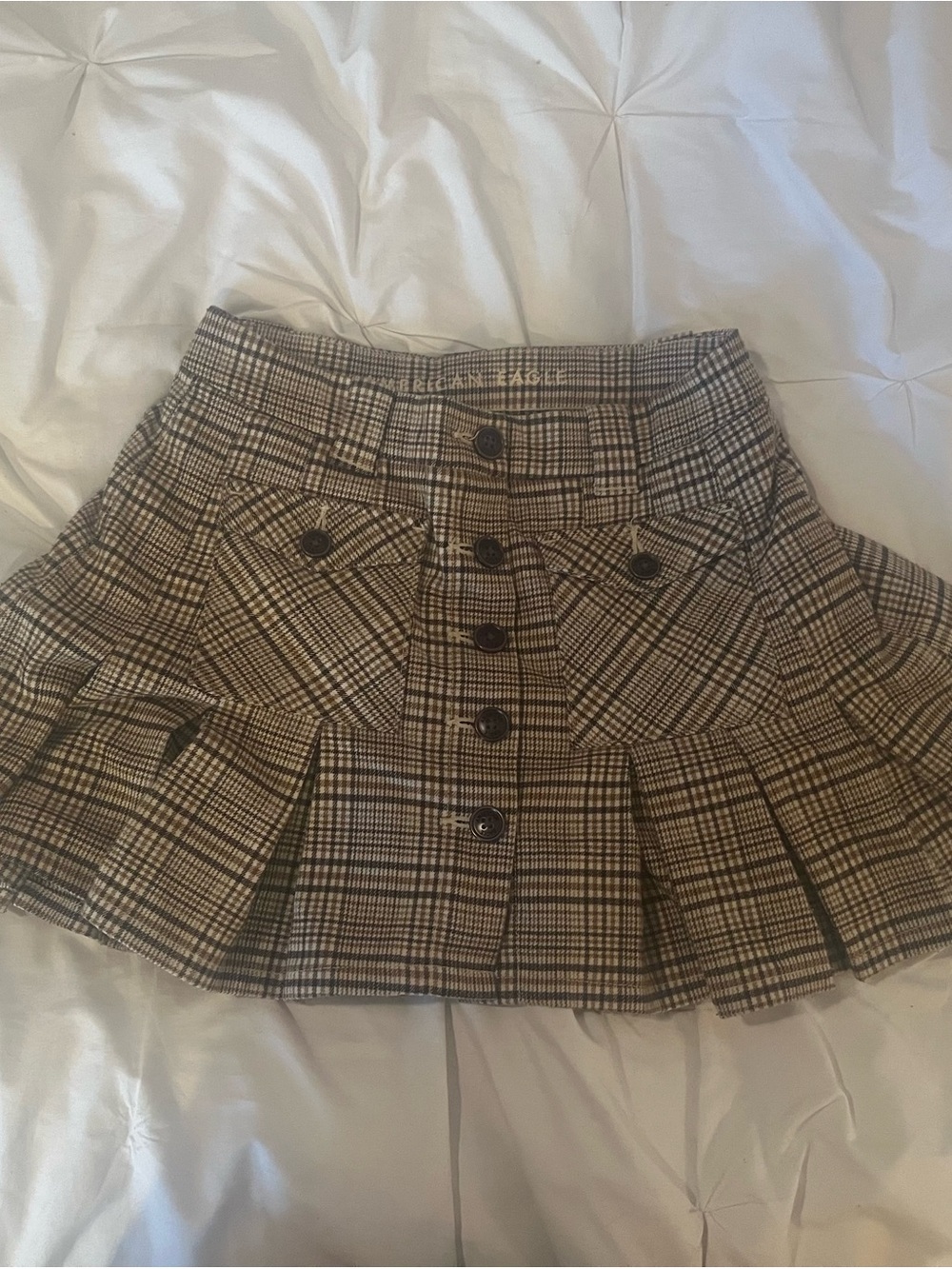 American Eagle Outfitters Brown Plaid Button-Front Mini Skirt